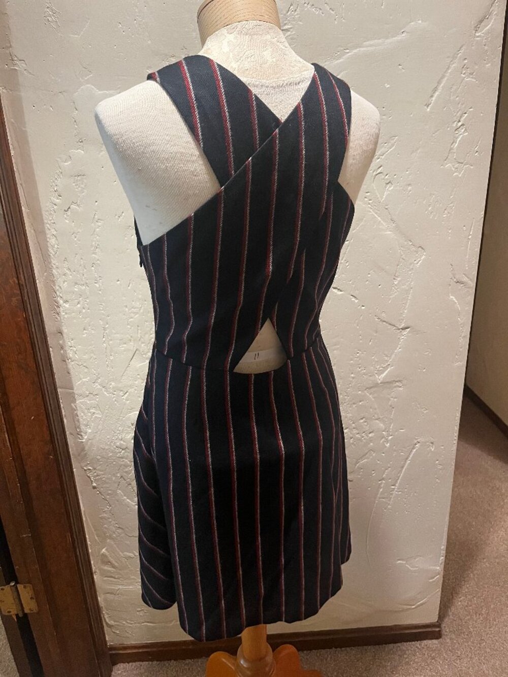 Rebecca Minkoff Wool Blend Black Striped Sleeveless Assymetrical Dress, Size 10